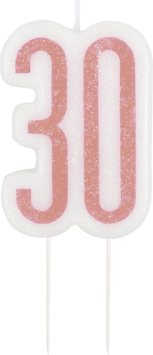 UNIQUE - Glitter roze 30 jaar kaars op prikker - Decoratie > Taartdecoraties